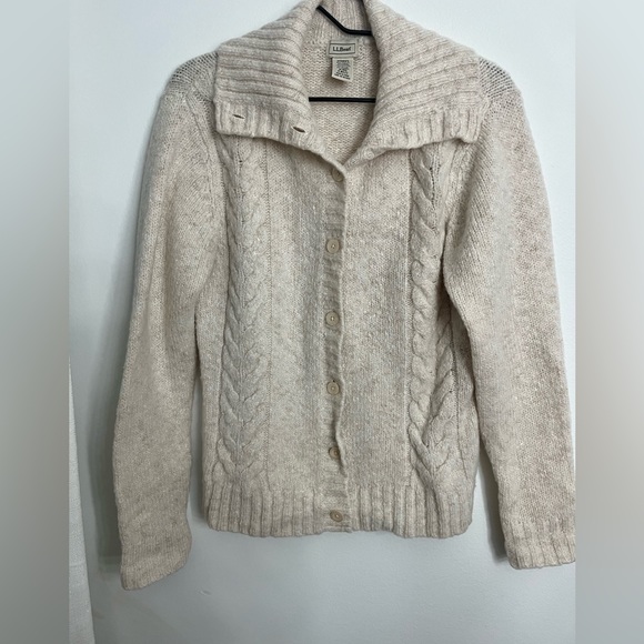 L.L Bean Cable Knit button up wool cotton blend oatmeal sweater - Picture 2 of 8